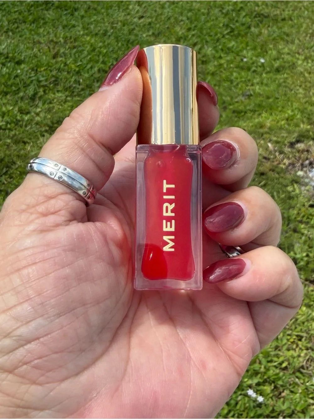 MERIT Shade Slick Tinted Lip Oil Gloss In Maraschino  Sheer Red